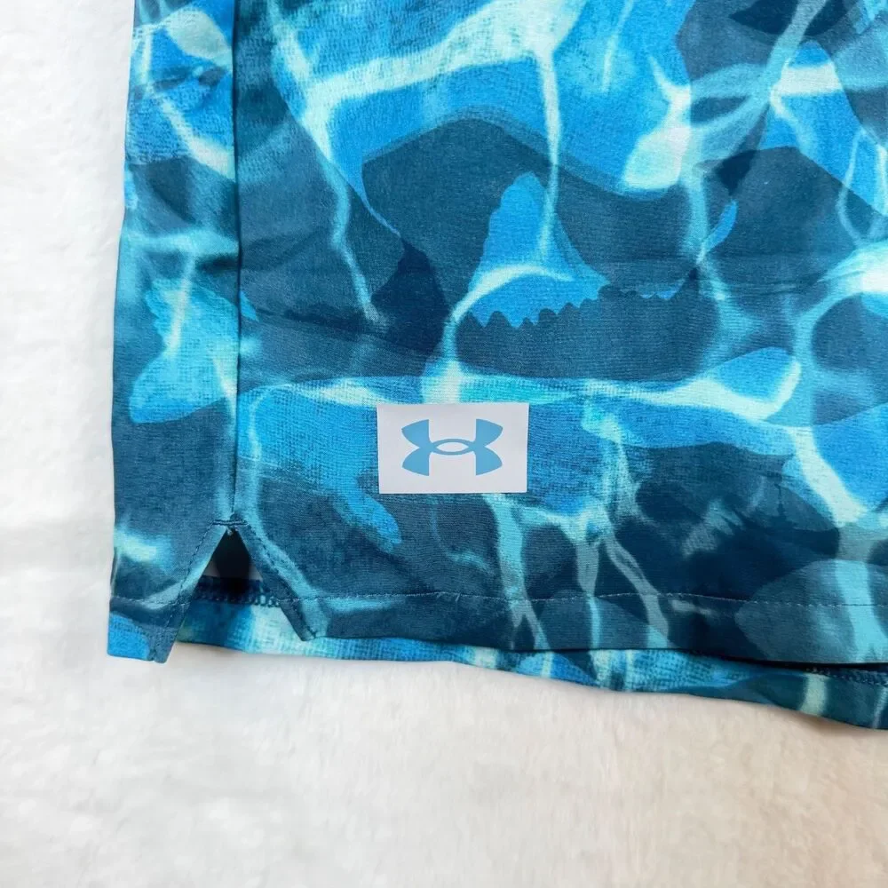 Under Armour Shorebreak 2N1 Board Shorts XL Blue Water Print Swim Trunks NWT